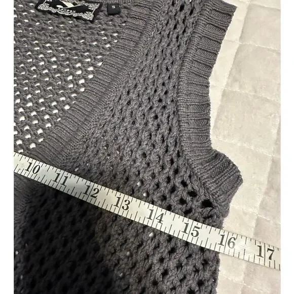 Y London Crocheted Tassel Vest Women's Size Large Gray Boho Western Vintage - Picture 5 of 6